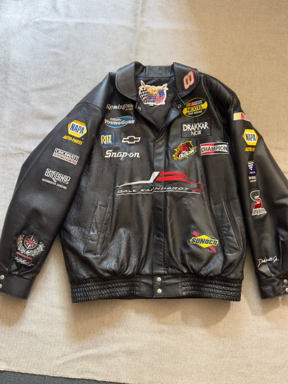 Dale Earnhardt Jr Leather Bomber Coat with Patches XL Black